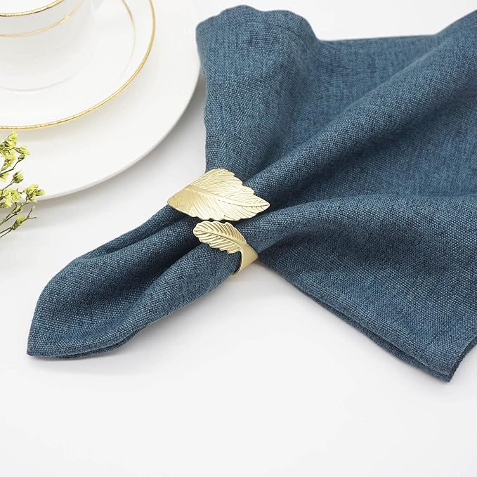 Gold Leaf Napkin Rings Set of 12, Leaves Napkin Rings - Image 4