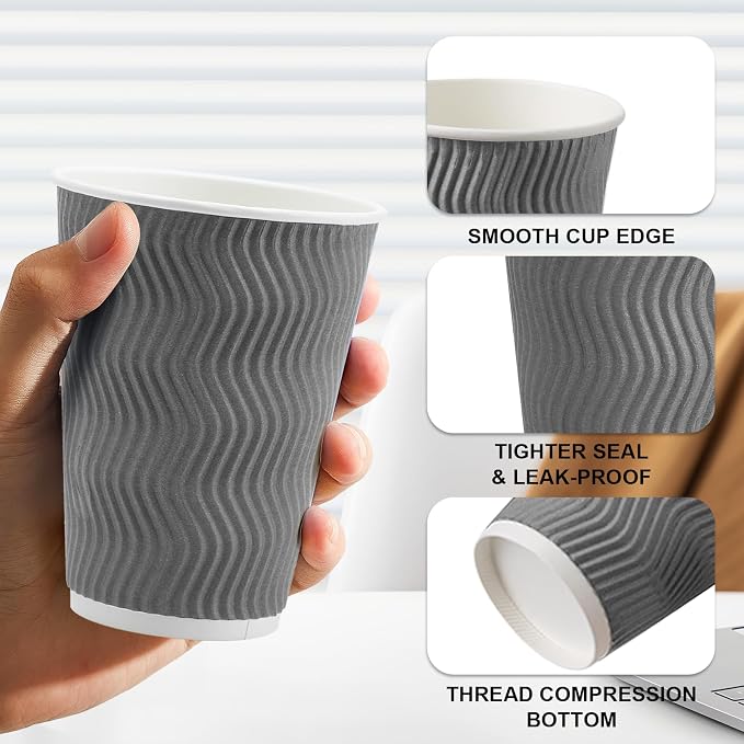 Clawsoff 500 Pack 12 oz Coffee Cups Disposable Insulated Paper Cup Gray | - Image 3