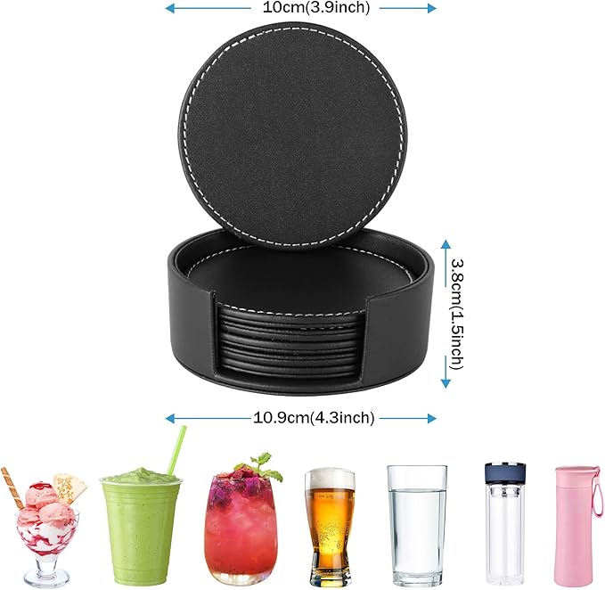 Set of 6 Round Leather Bar Coasters - Image 6