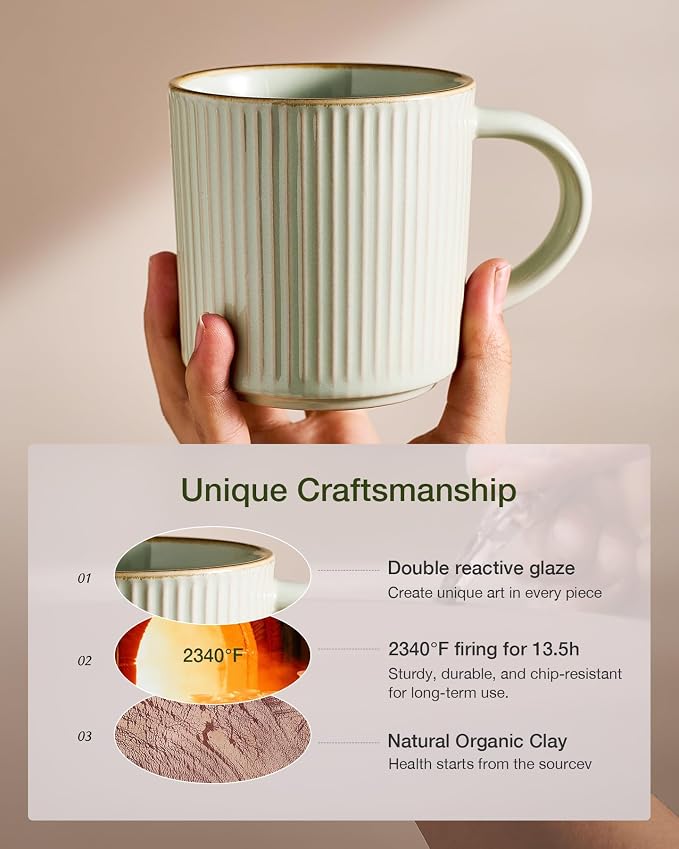 famiware Star Coffee Mug Set for 8, Handcrafted 12 oz Ceramic Stoneware Mugs - Image 5