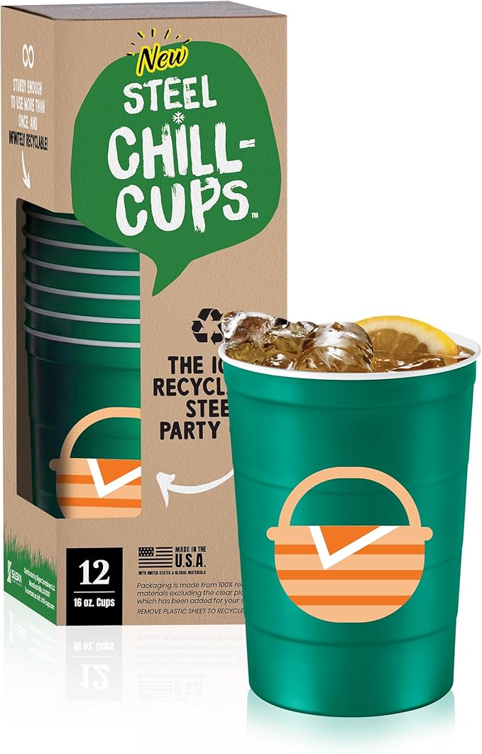 Steel Chill Cups 16 oz. Reusable Party Cups, Summer BBQ Grill, 100% recyclable by SteelChillCups