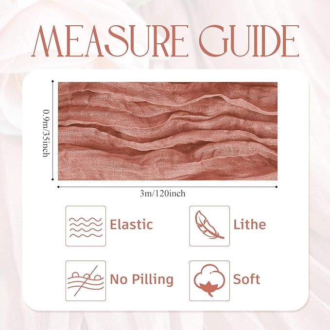 Cheesecloth Table Runner Dark Rose 10FT Boho Gauze Runner, 3 Pack | 120 Inch - Image 2
