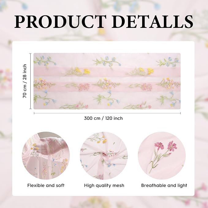 Artoid Mode 6PC Wildflower Floral Light Pink Gauze Embroidery Table Runner 120 - Image 6