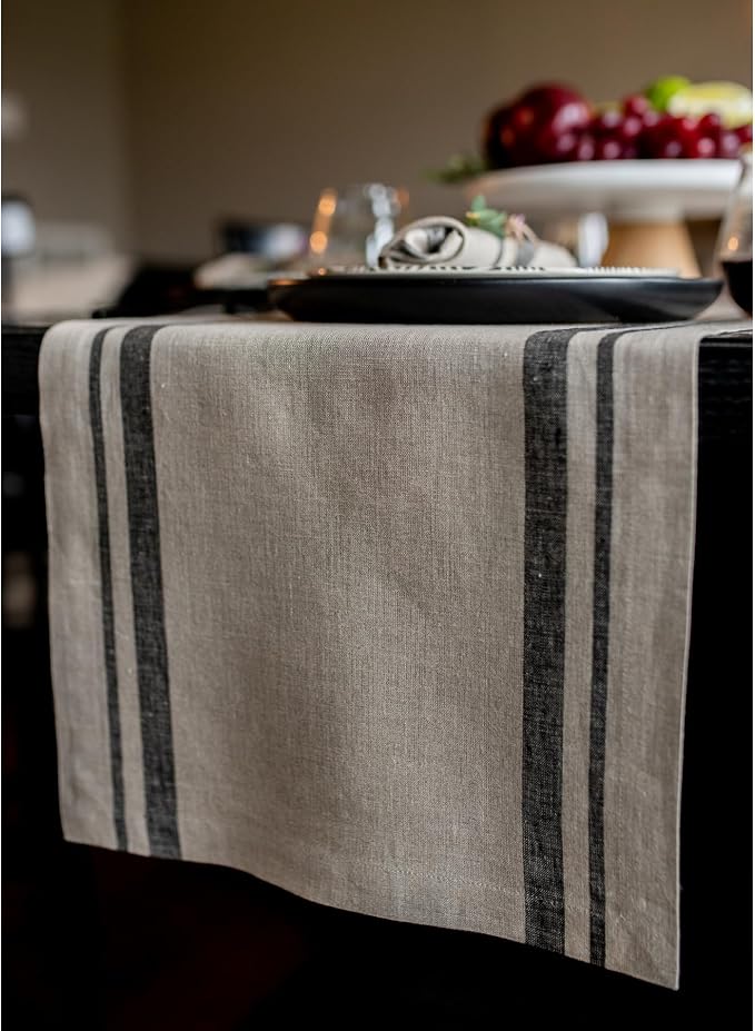 Solino Home 100% Pure Linen Table Runner, 14 x 72 in, French Stripe | Table - Image 2