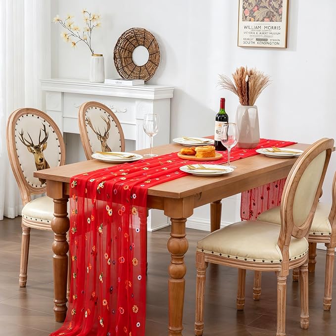 BINBE 12pcs Daisy Spring Table Runner Embroidery Gauze 10FT Florals Seasonal - Image 4