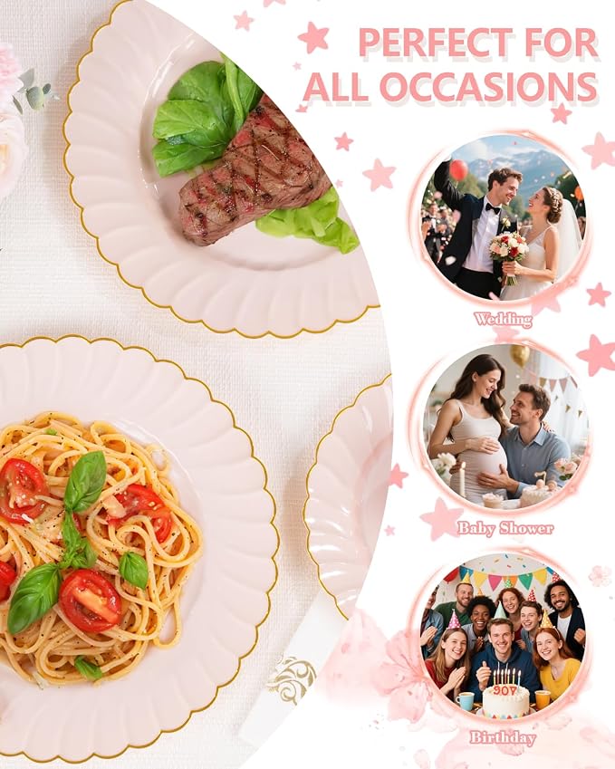 YOUBET 175PCS Pink Scalloped Plastic Plates - Image 7