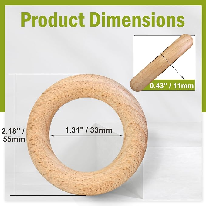 FoDau770 5pcs Natural Beech Wooden Rings, Unfinished Solid Wood Rings Heavy - Image 2