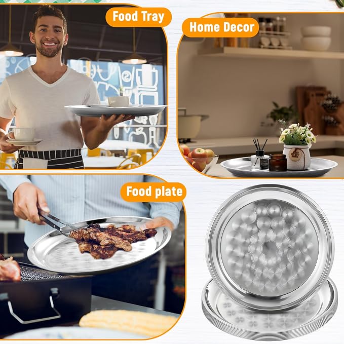 8 Pack Stainless Steel Round Serving Tray - Image 7