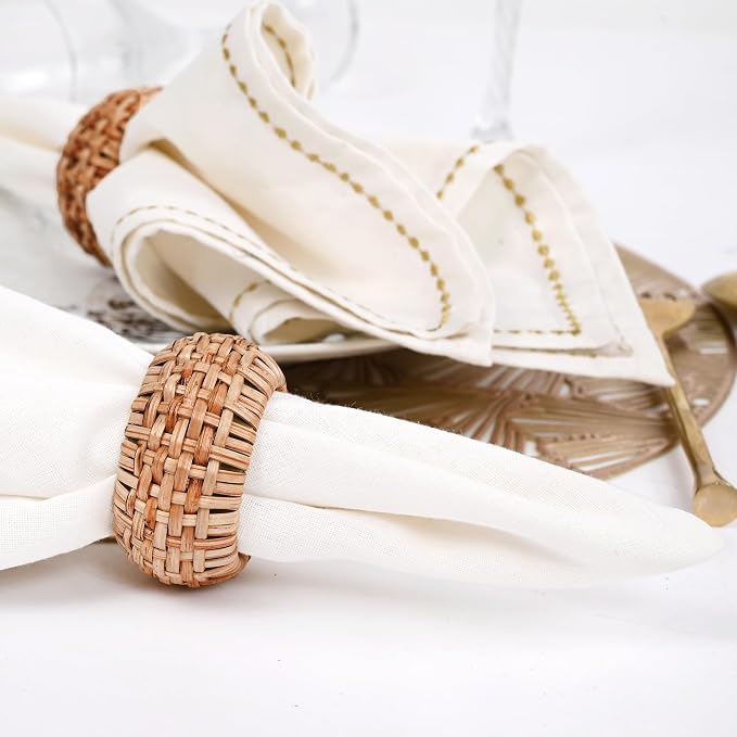 Woven Jute Napkin Rings, Natural Rattan | Handmade rattan, plastic base - Image 5
