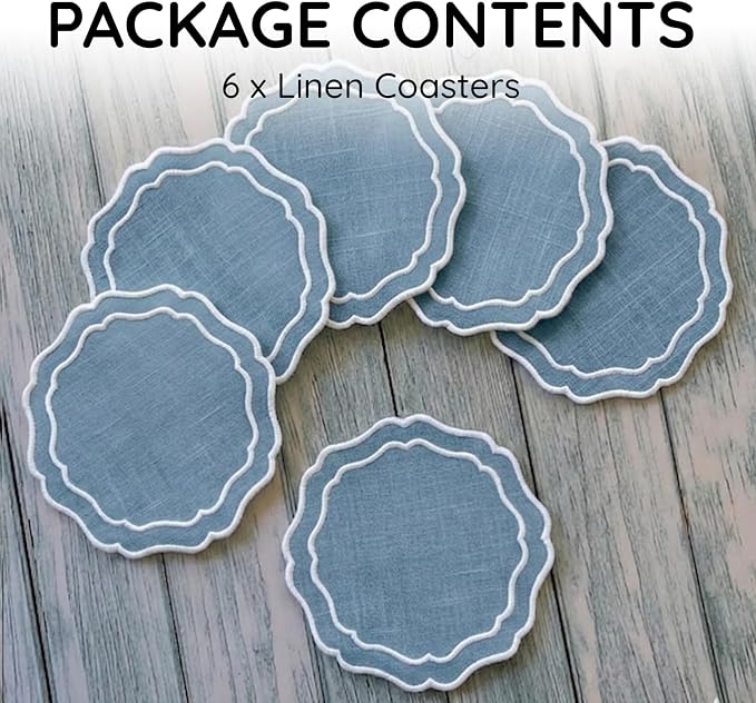 Linen Coasters for Drinks, 4.5 inch, Marine | Absorbent Linen Drink Mats - Image 2