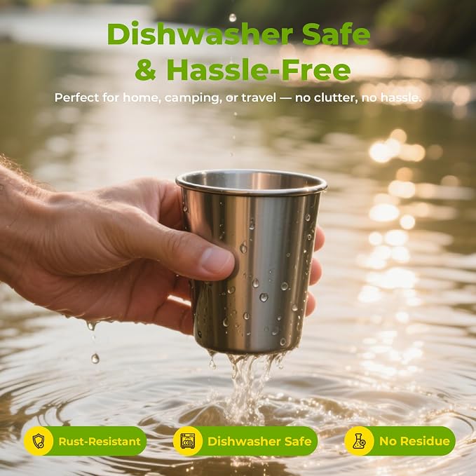 12oz Stainless Steel Pint Cups, Stackable Metal Drinking Glasses | Stainless - Image 4