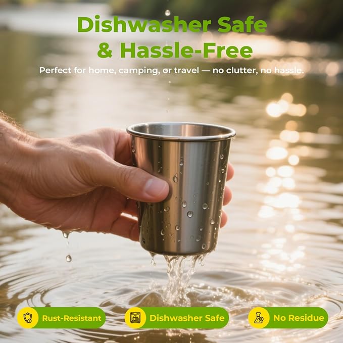 8oz Stainless Steel Pint Cups, Stackable Metal Drinking Glasses | Stainless - Image 4