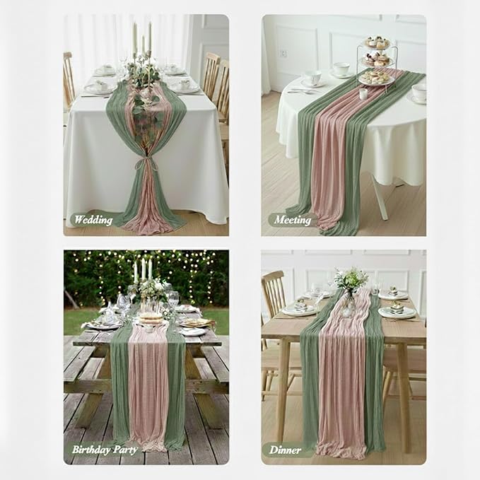 Cheesecloth Table Runner 6 Pack Sage Green and Dusty Pink, Boho Gauze Table - Image 4
