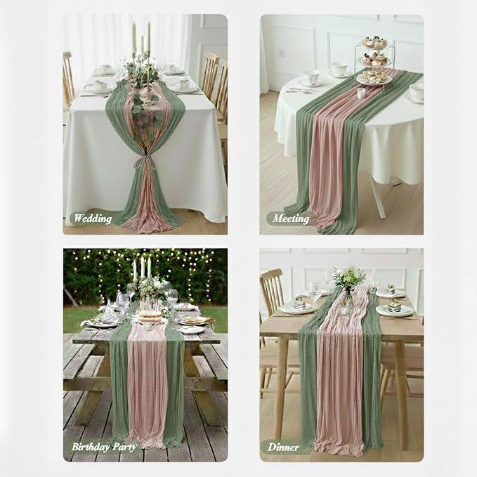 Cheesecloth Table Runner 10 Pack Sage Green and Dusty Pink, Boho Gauze Table - Image 4