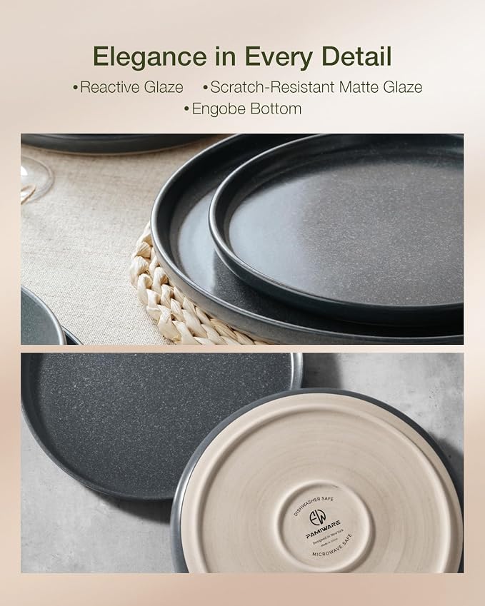 Famiware Milkyway 24-Piece Stoneware Dinnerware Set, Matte Dark Charcoal | - Image 6