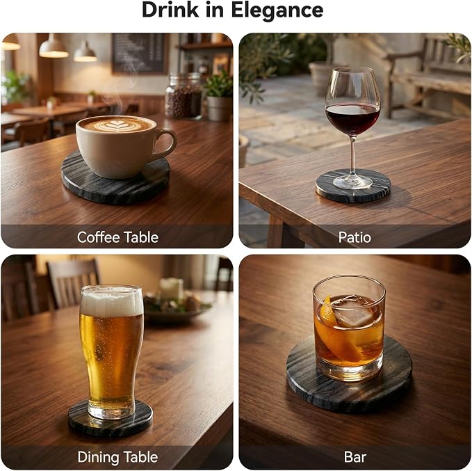 Black Marble Coasters Set of 4, Elegant Black & Dark Gray Coasters - Image 7