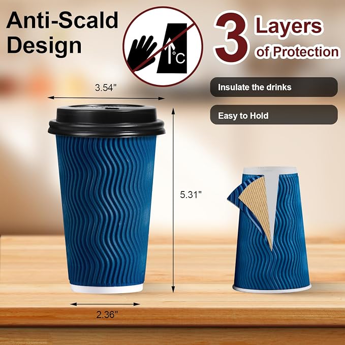 Lamosi Coffee Cups with Lids 16 oz 50 Pack, Disposable To Go Cups with Lid | - Image 2