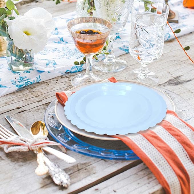 50 Pcs Light Blue Scalloped Paper Plates 25 × 7'' and 25 × 9'' Disposable Baby - Image 5