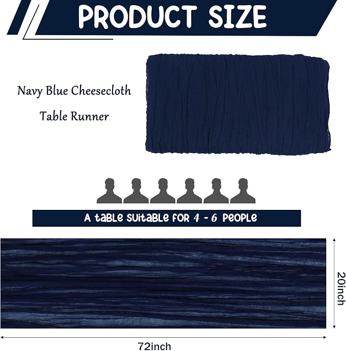 10 Pack Navy Blue Cheesecloth Table Runner 6FT Boho Gauze Fabric Table Runner - Image 2