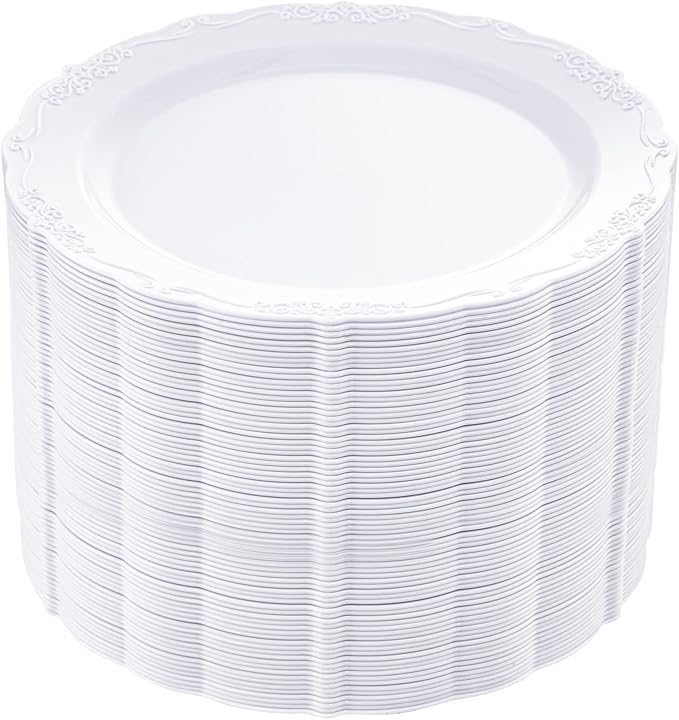DaYammi 60PCS White Plastic Plates, Heavy Duty White Disposable Plates Premium by DaYammiwillaccompanyyou
