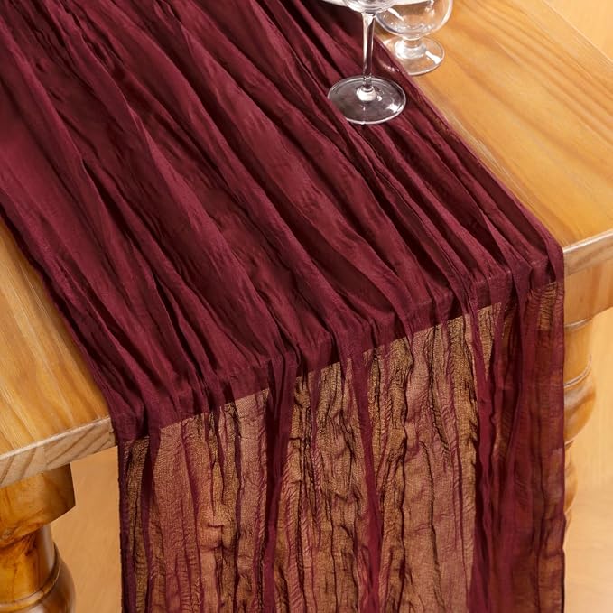 DeZerlor Burgundy Cheesecloth Table Runners 10 Pack Christmas Runners | - Image 2