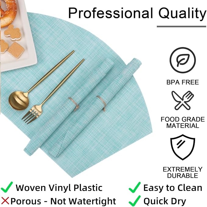 SHACOS Wedge Placemats Set of 4 Woven Vinyl Round Table Placemats Wipe Clean - Image 5