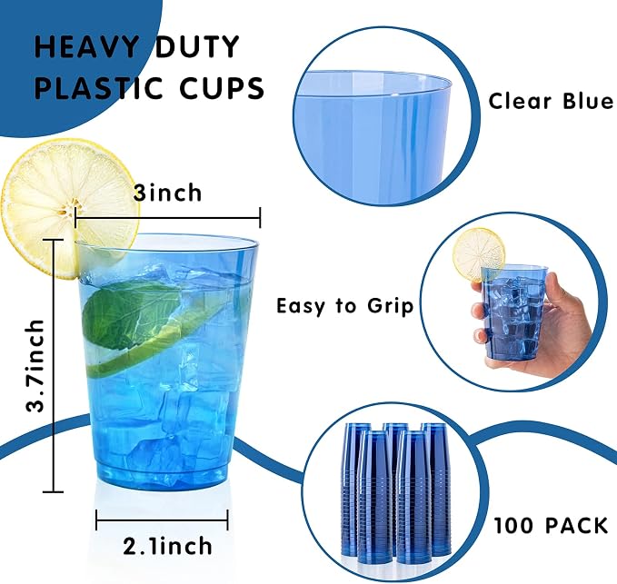 DaYammi 100 Pack Clear Blue Plastic Cups 10 Oz - Image 3