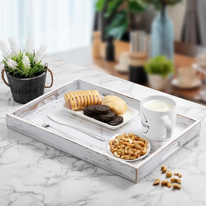 17 Inch Rustic White Serving Tray - Image 3