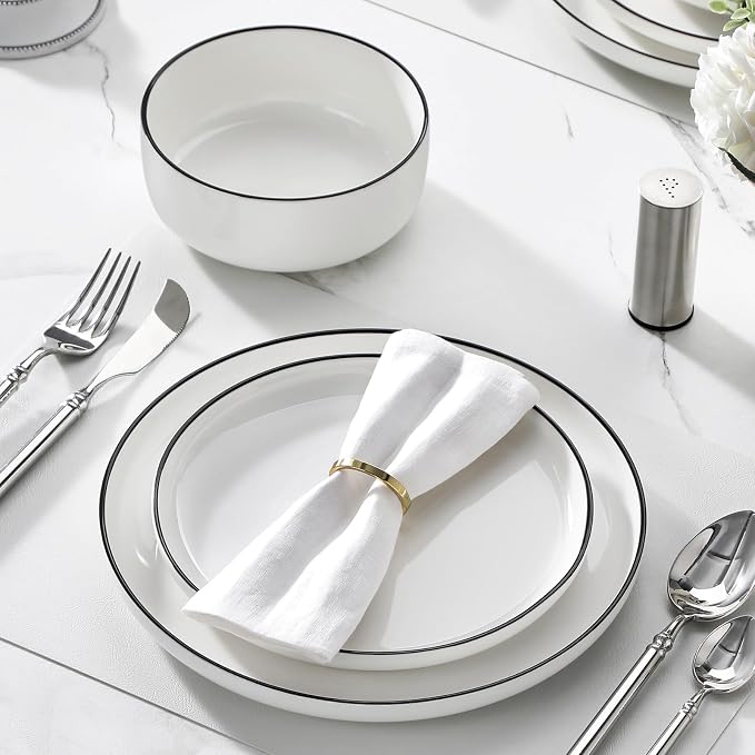 MALACASA Plates and Bowls Sets, 12 Pieces Modern Porcelain Dinnerware Set - Image 7