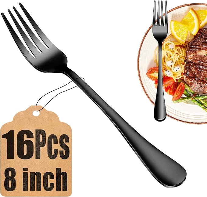 16 Piece Black Dinner Forks Set, Food-Grade Stainless Steel Silverware Forks by MUTNITT