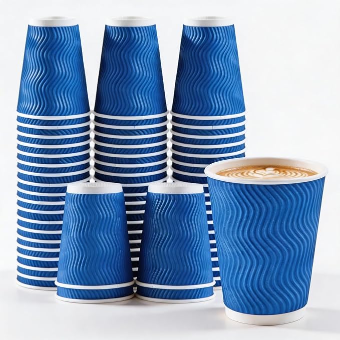 MOUMOULIFE 12 oz Disposable Paper Coffee Cups, 50 Pack, Leak-Proof Insulated by moumoulife