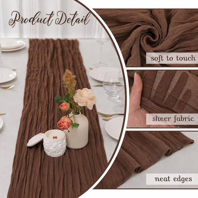 10 Pack Brown Cheesecloth Table Runner 22 x 120 Inch Gauze Table Runner | 10FT - Image 3