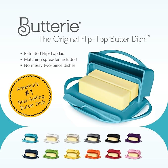 Flip Top Butter Dish with Attached Lid & Matching Knife - Image 9