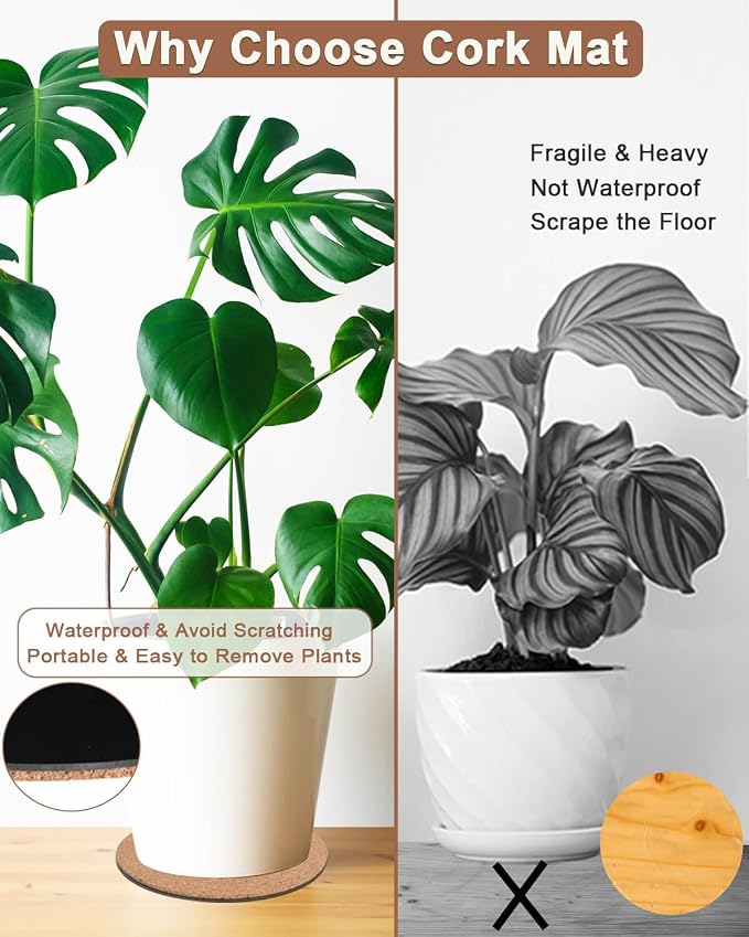 4 Inch Cork Plant Coasters, 6 Pack Round Plant Mats - Image 5
