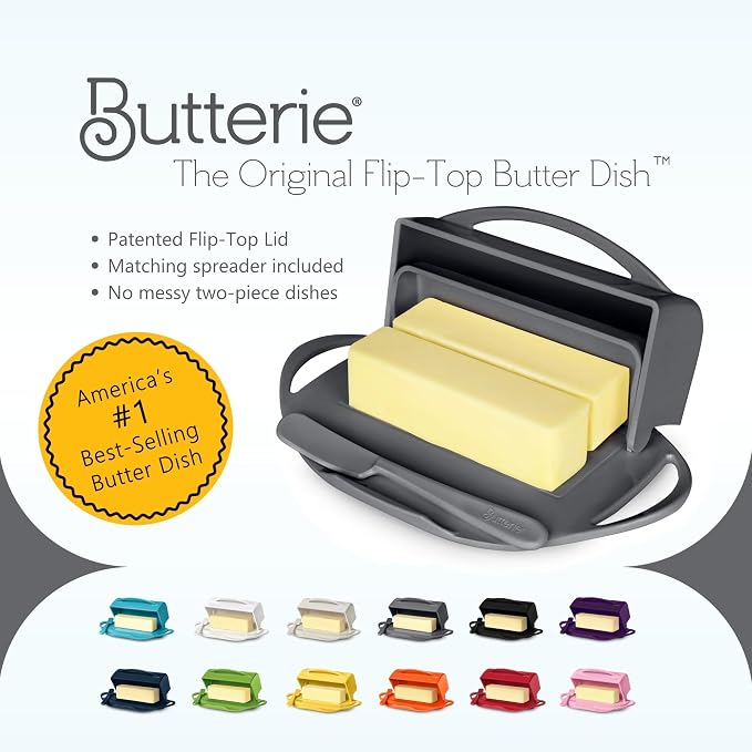 Flip Top Butter Dish with Attached Lid & Matching Knife - Image 8
