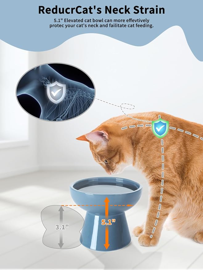 LoeJan Elevated Cat Food and Water Bowls Set, Extra Wide and Raised Ceramic - Image 3