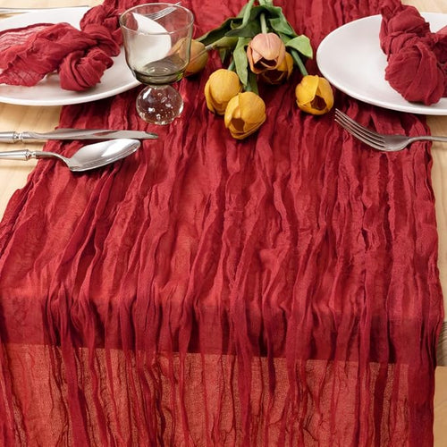 2 Pack Red Cheesecloth Table Runner 10ft Boho Gauze Annniversary Decor | - Image 2