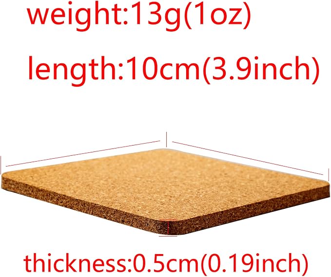 8PCS Cork Coasters for Drinks Absorbent Coaster 3.9 inch Square Simple Style - Image 2