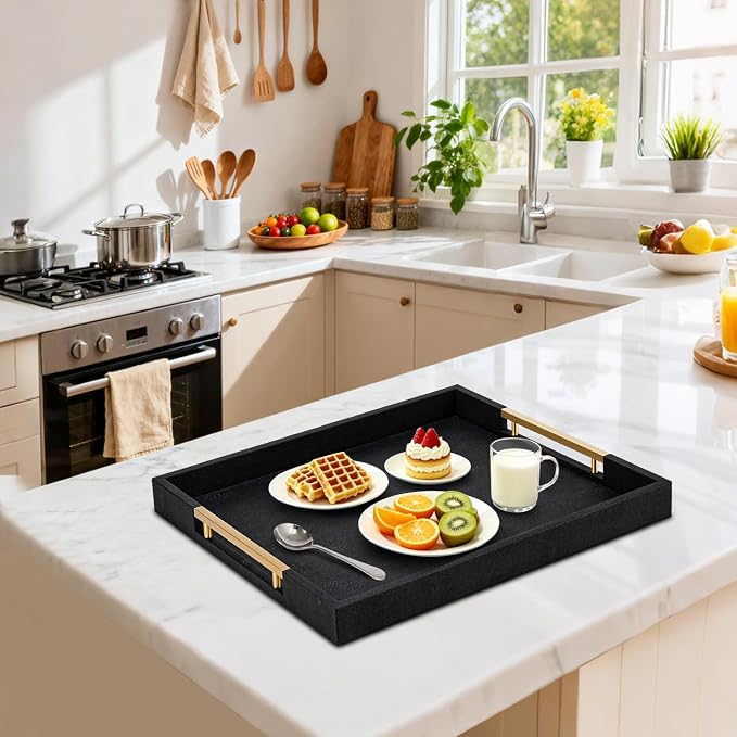 Black Faux Leather Decorative Serving Tray - Image 7