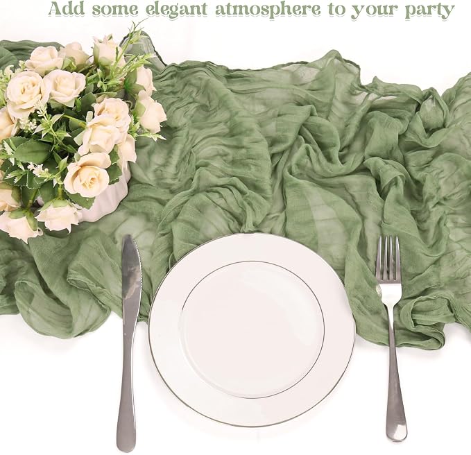 10 Pack Sage Green Cheesecloth Table Runner 6FT Boho Gauze Fabric Table Runner - Image 5