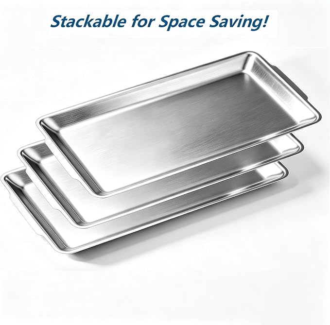 12.6" x 6.3" Dessert Tray Pastry Tray Set of 3, Stainless Steel Heavy-Duty - Image 7