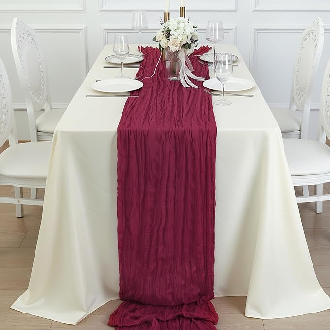 6 Pack Burgundy Red Cheesecloth Table Runner 120 Inch Boho Wedding Decor | - Image 4