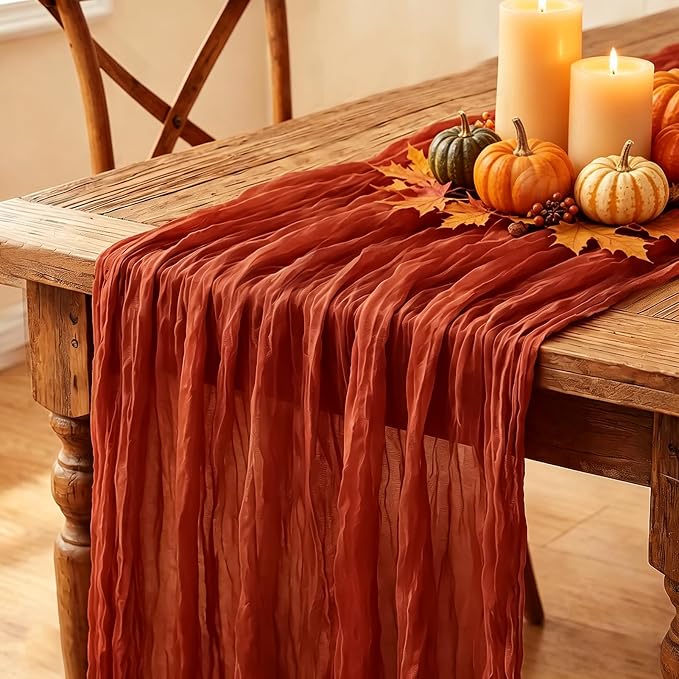 Fall Table Runner, 10FT Thanksgiving Terracotta Cheesecloth Table Runner by Miucat