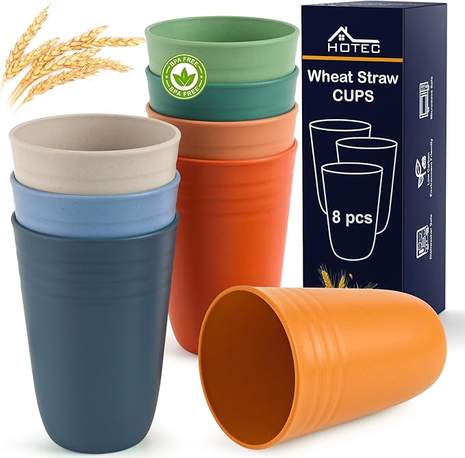 HOTEC 8-Pack 15oz Plastic Cups, BPA-Free Reusable Drinking Cup set, Unbreakable by Hotec