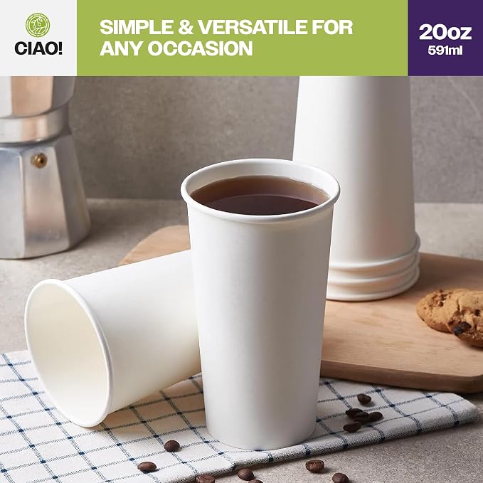 CIAO! 20oz White Paper Hot Cup, Disposable, 90mm Diameter 600 Count - Image 6