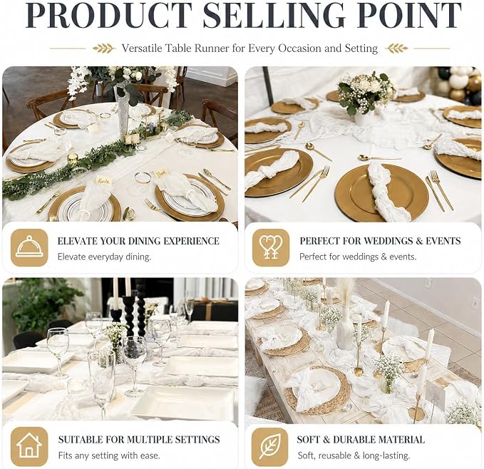 12 Pack White Cheesecloth Table Runner 17x108 Inch Boho Rustic Semi Sheer Gauze - Image 7