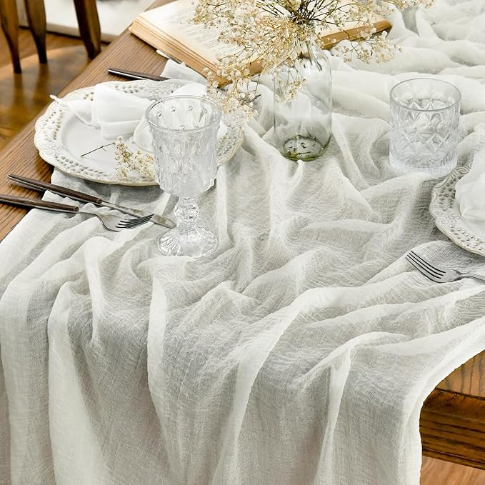 Artoid Mode Boho Cheesecloth Gauze Ivory Wedding Table Runner, 160 Inch by ArtoidMode
