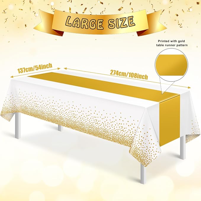 6Pcs White and Gold Tablecloth Party Decorations, Plastic White Table Cloth - Image 2