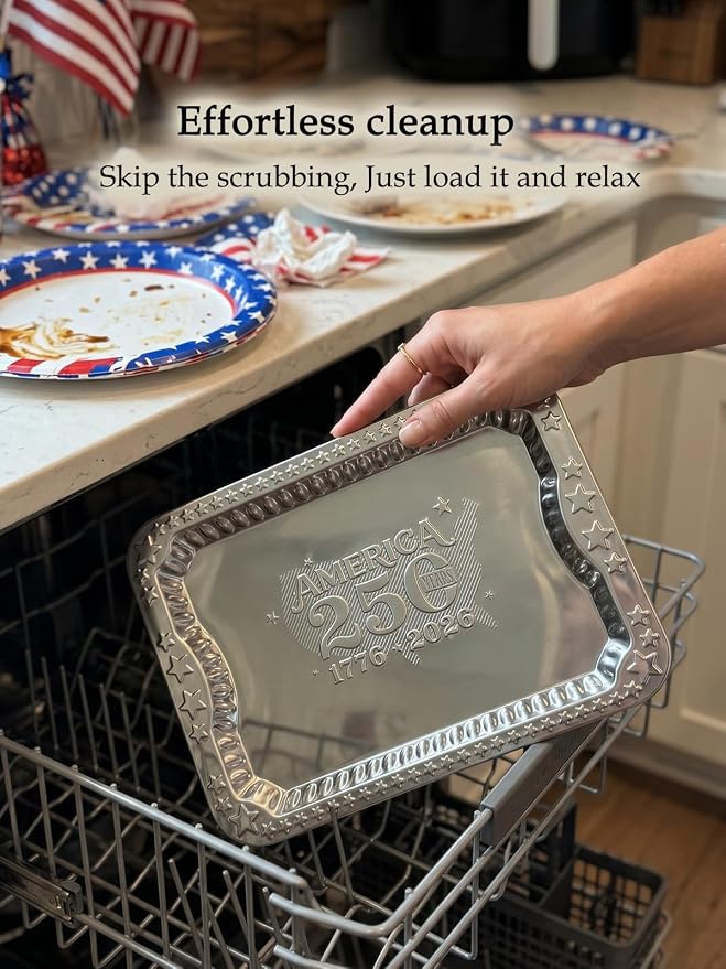 4 Pack America 250th Anniversary 1776-2026 Silver Serving Trays - Image 8