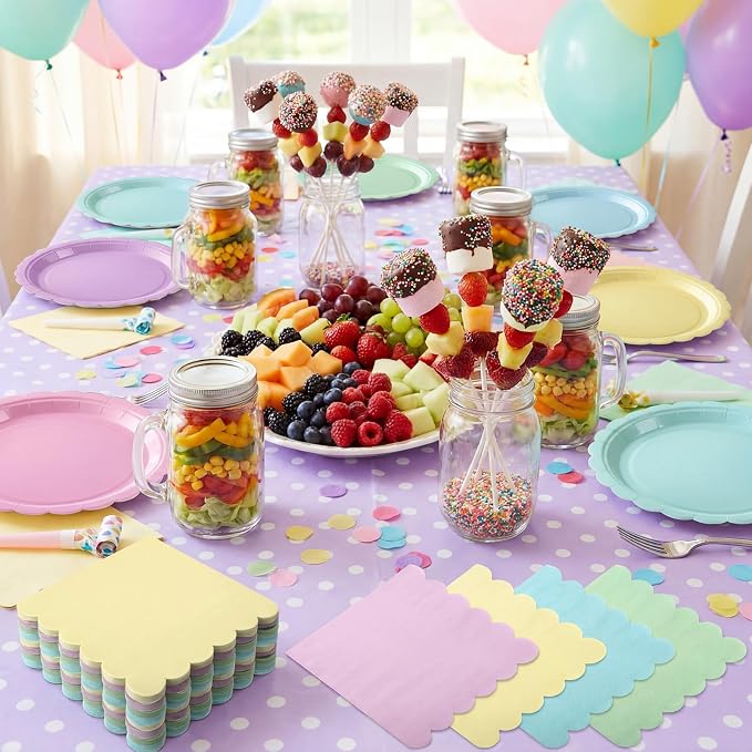 110 Pcs Pastel Party Supplies Plates and Napkins Tableware Set Serve 25 Guests - Image 4